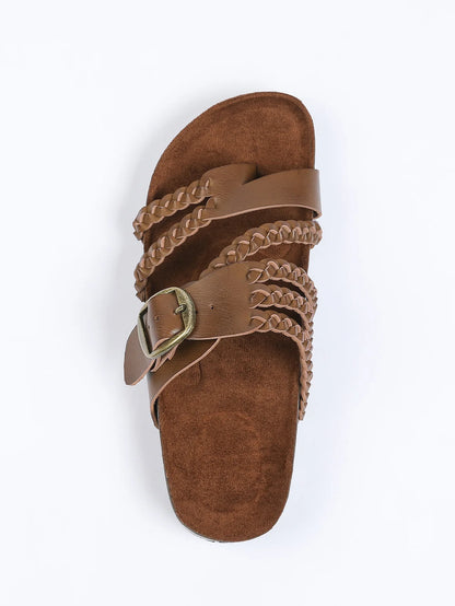 Women's Stylish Beach Flip-Flops Sandals with Faux Leather Insoles Adjustable Buckle Easy to Wear Comfortable for Summer