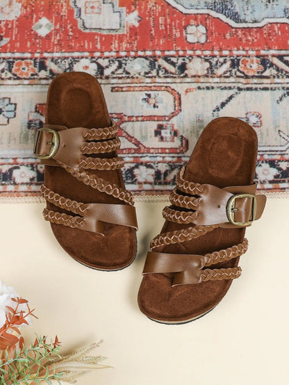 Women's Stylish Beach Flip-Flops Sandals with Faux Leather Insoles Adjustable Buckle Easy to Wear Comfortable for Summer