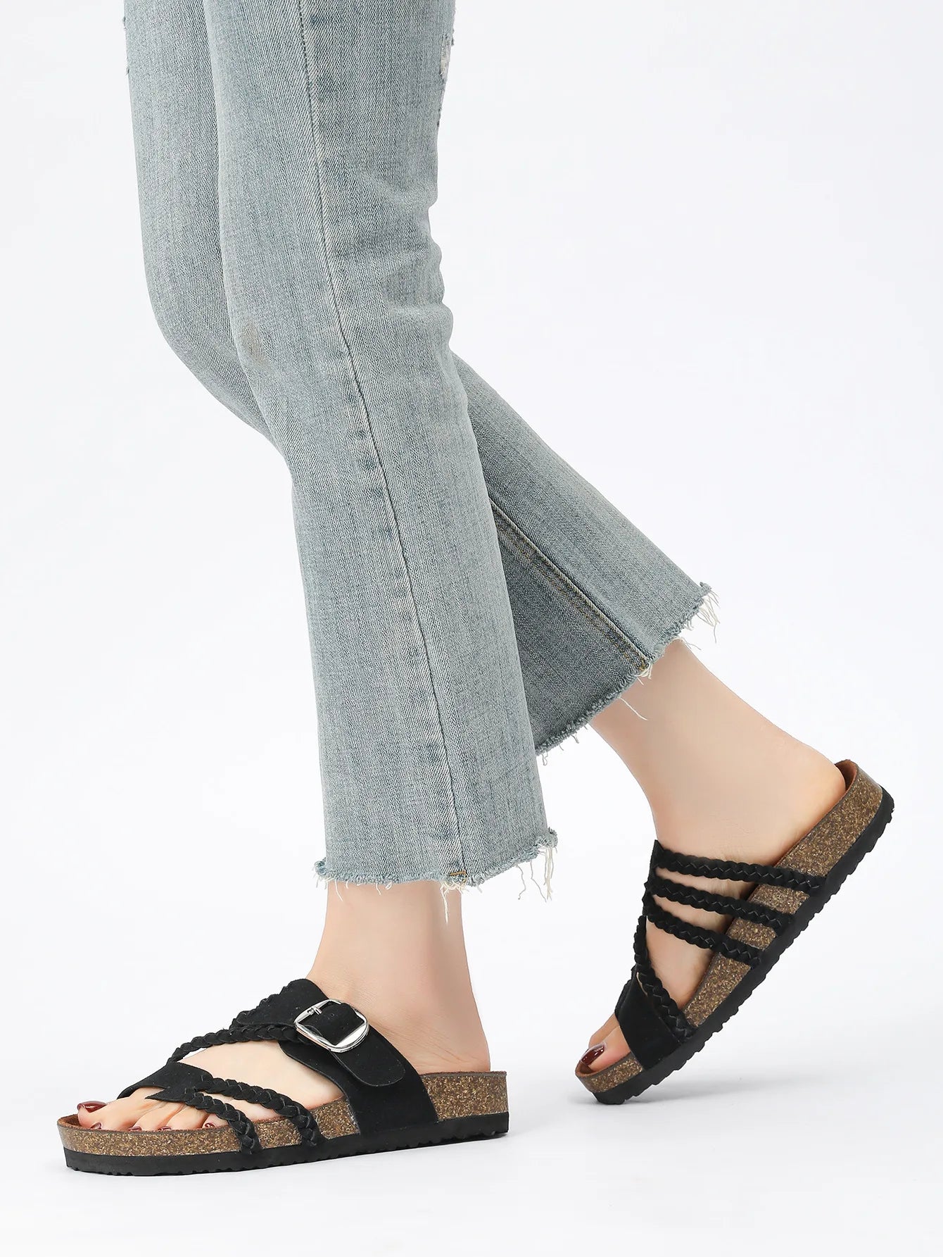 Women's Stylish Beach Flip-Flops Sandals with Faux Leather Insoles Adjustable Buckle Easy to Wear Comfortable for Summer