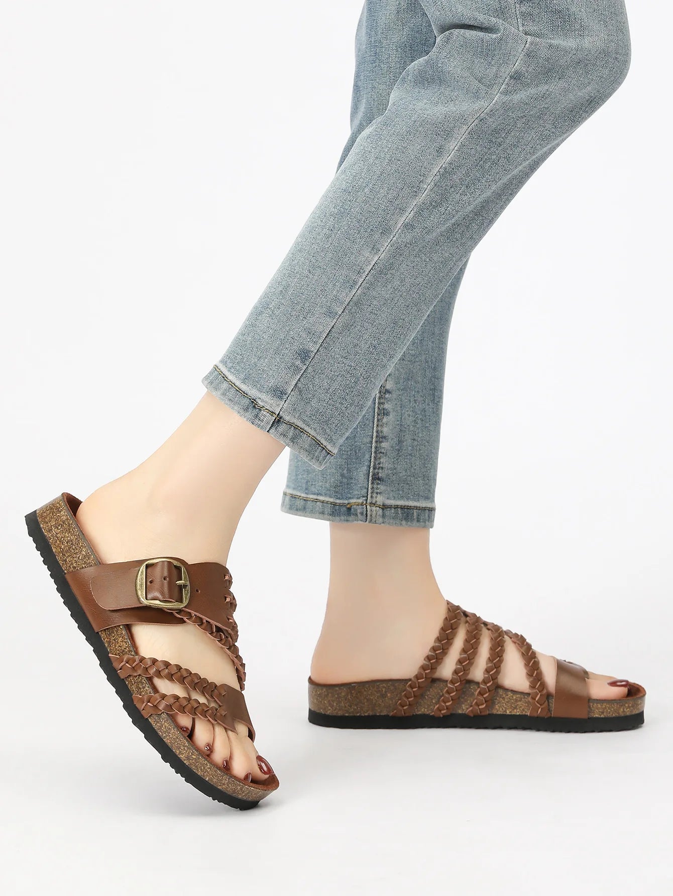Women's Stylish Beach Flip-Flops Sandals with Faux Leather Insoles Adjustable Buckle Easy to Wear Comfortable for Summer