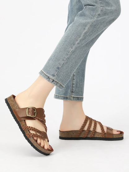 Women's Stylish Beach Flip-Flops Sandals with Faux Leather Insoles Adjustable Buckle Easy to Wear Comfortable for Summer