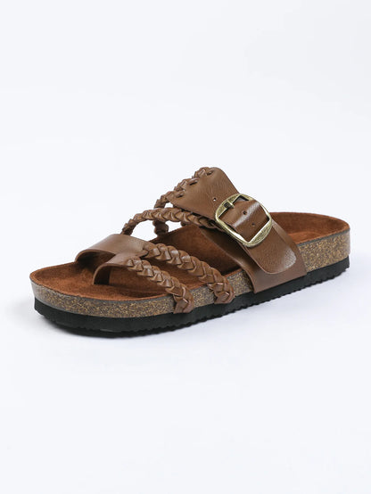 Women's Stylish Beach Flip-Flops Sandals with Faux Leather Insoles Adjustable Buckle Easy to Wear Comfortable for Summer