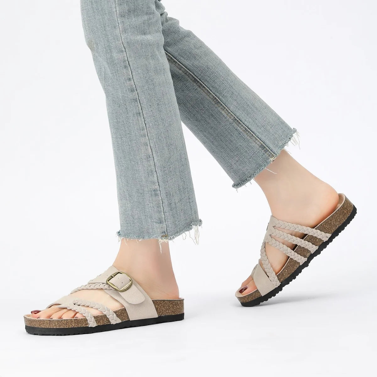 Women's Stylish Beach Flip-Flops Sandals with Faux Leather Insoles Adjustable Buckle Easy to Wear Comfortable for Summer