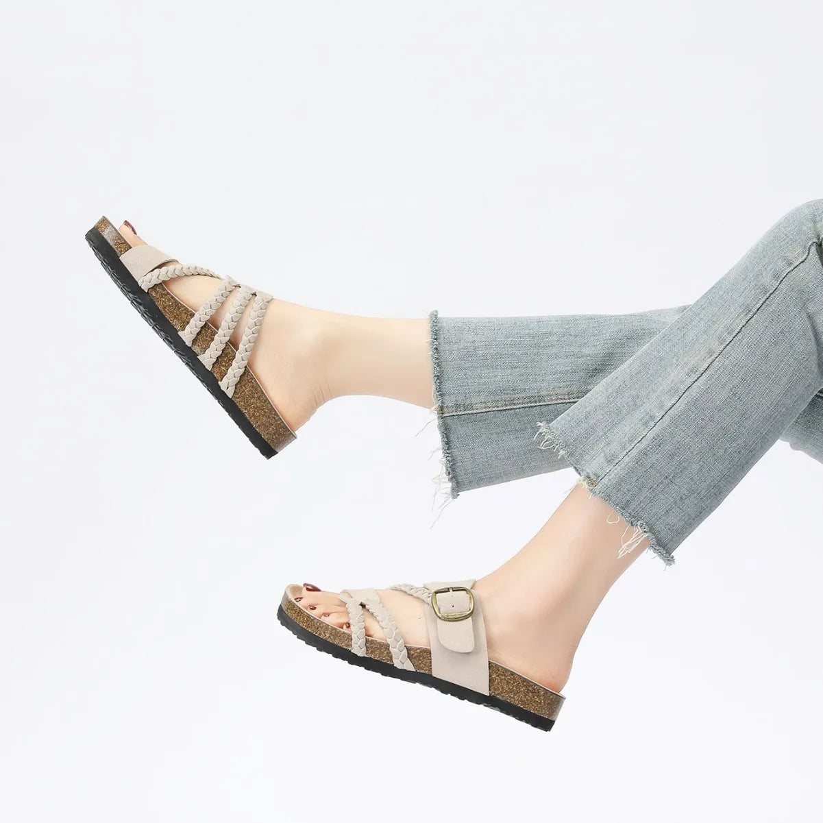 Women's Stylish Beach Flip-Flops Sandals with Faux Leather Insoles Adjustable Buckle Easy to Wear Comfortable for Summer