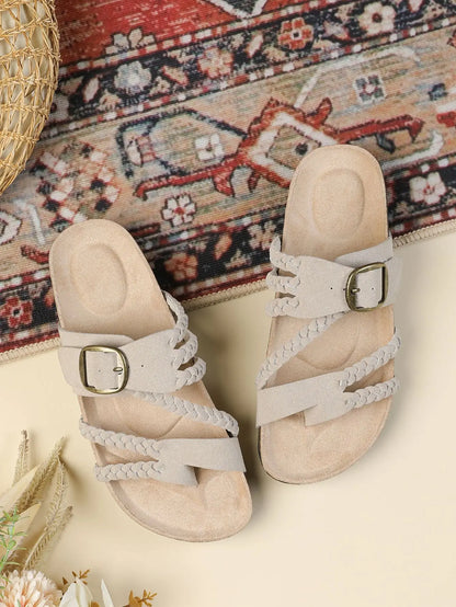 Women's Stylish Beach Flip-Flops Sandals with Faux Leather Insoles Adjustable Buckle Easy to Wear Comfortable for Summer