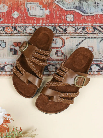 Women's Stylish Beach Flip-Flops Sandals with Faux Leather Insoles Adjustable Buckle Easy to Wear Comfortable for Summer