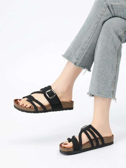 Women's Stylish Beach Flip-Flops Sandals with Faux Leather Insoles Adjustable Buckle Easy to Wear Comfortable for Summer