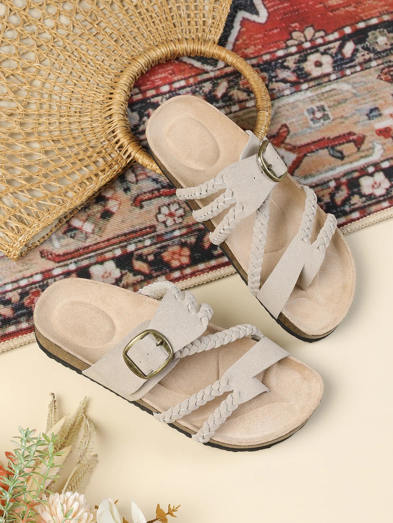 Women's Stylish Beach Flip-Flops Sandals with Faux Leather Insoles Adjustable Buckle Easy to Wear Comfortable for Summer