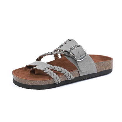Women's Stylish Beach Flip-Flops Sandals with Faux Leather Insoles Adjustable Buckle Easy to Wear Comfortable for Summer