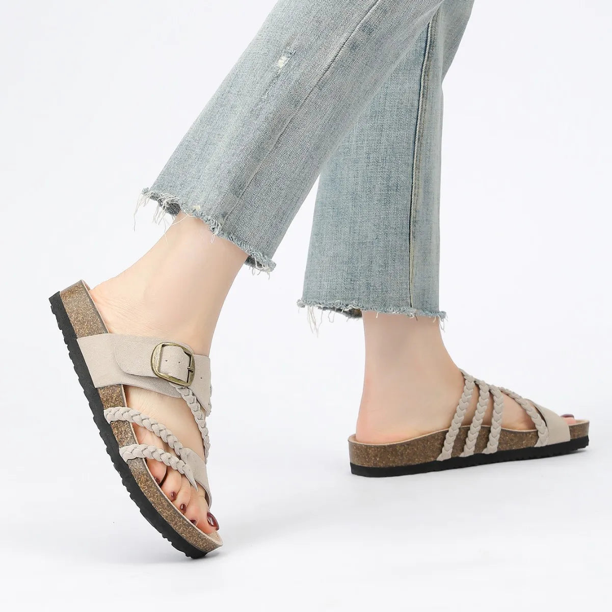Women's Stylish Beach Flip-Flops Sandals with Faux Leather Insoles Adjustable Buckle Easy to Wear Comfortable for Summer