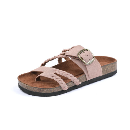 Women's Stylish Beach Flip-Flops Sandals with Faux Leather Insoles Adjustable Buckle Easy to Wear Comfortable for Summer