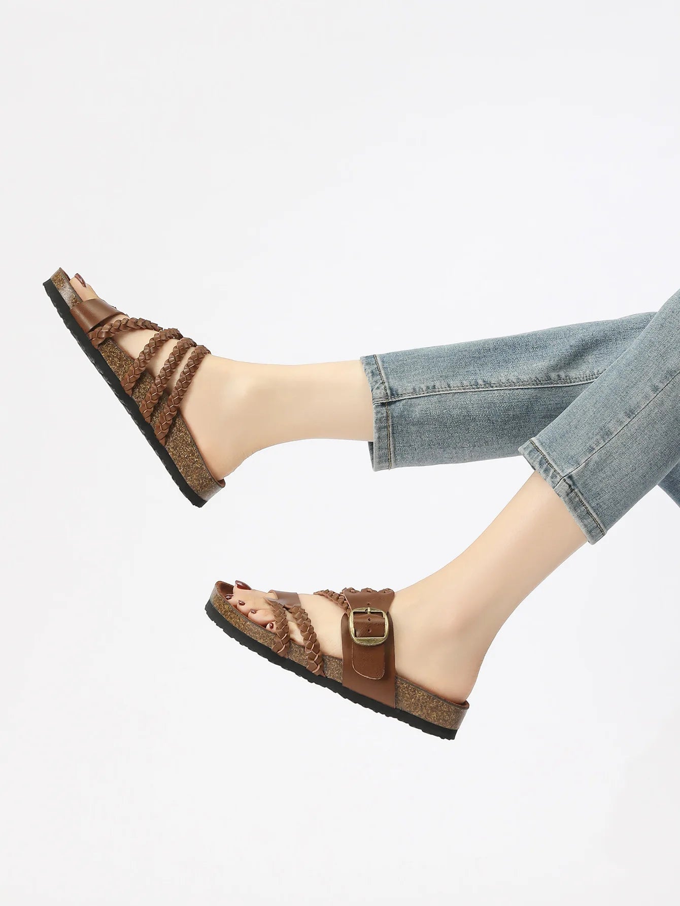 Women's Stylish Beach Flip-Flops Sandals with Faux Leather Insoles Adjustable Buckle Easy to Wear Comfortable for Summer