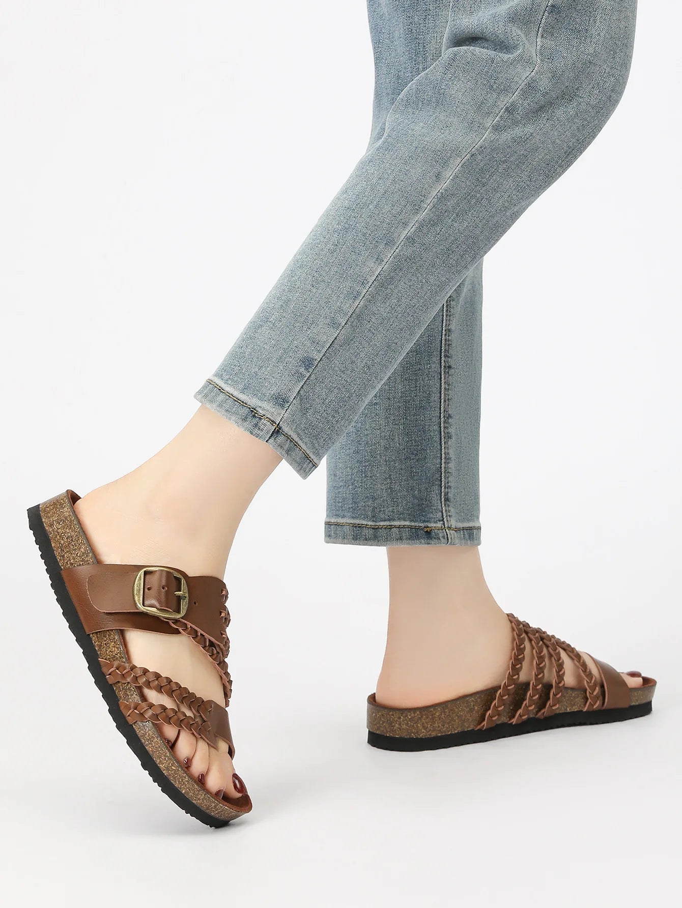 Women's Stylish Beach Flip-Flops Sandals with Faux Leather Insoles Adjustable Buckle Easy to Wear Comfortable for Summer