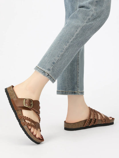 Women's Stylish Beach Flip-Flops Sandals with Faux Leather Insoles Adjustable Buckle Easy to Wear Comfortable for Summer