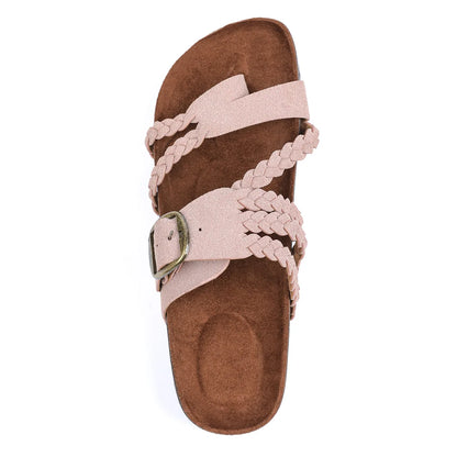 Women's Stylish Beach Flip-Flops Sandals with Faux Leather Insoles Adjustable Buckle Easy to Wear Comfortable for Summer