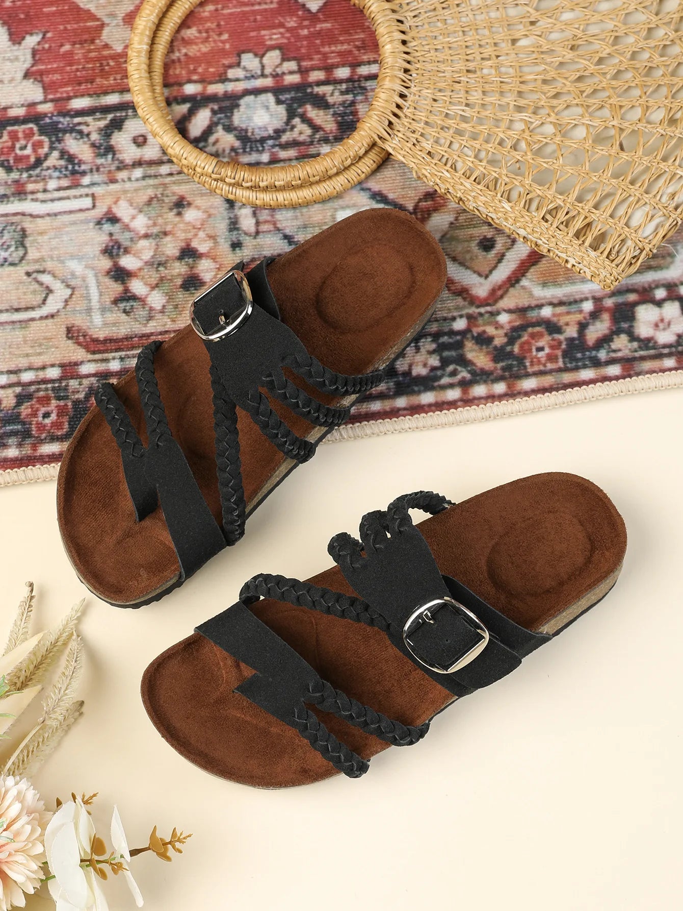 Women's Stylish Beach Flip-Flops Sandals with Faux Leather Insoles Adjustable Buckle Easy to Wear Comfortable for Summer