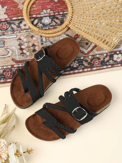 Women's Stylish Beach Flip-Flops Sandals with Faux Leather Insoles Adjustable Buckle Easy to Wear Comfortable for Summer