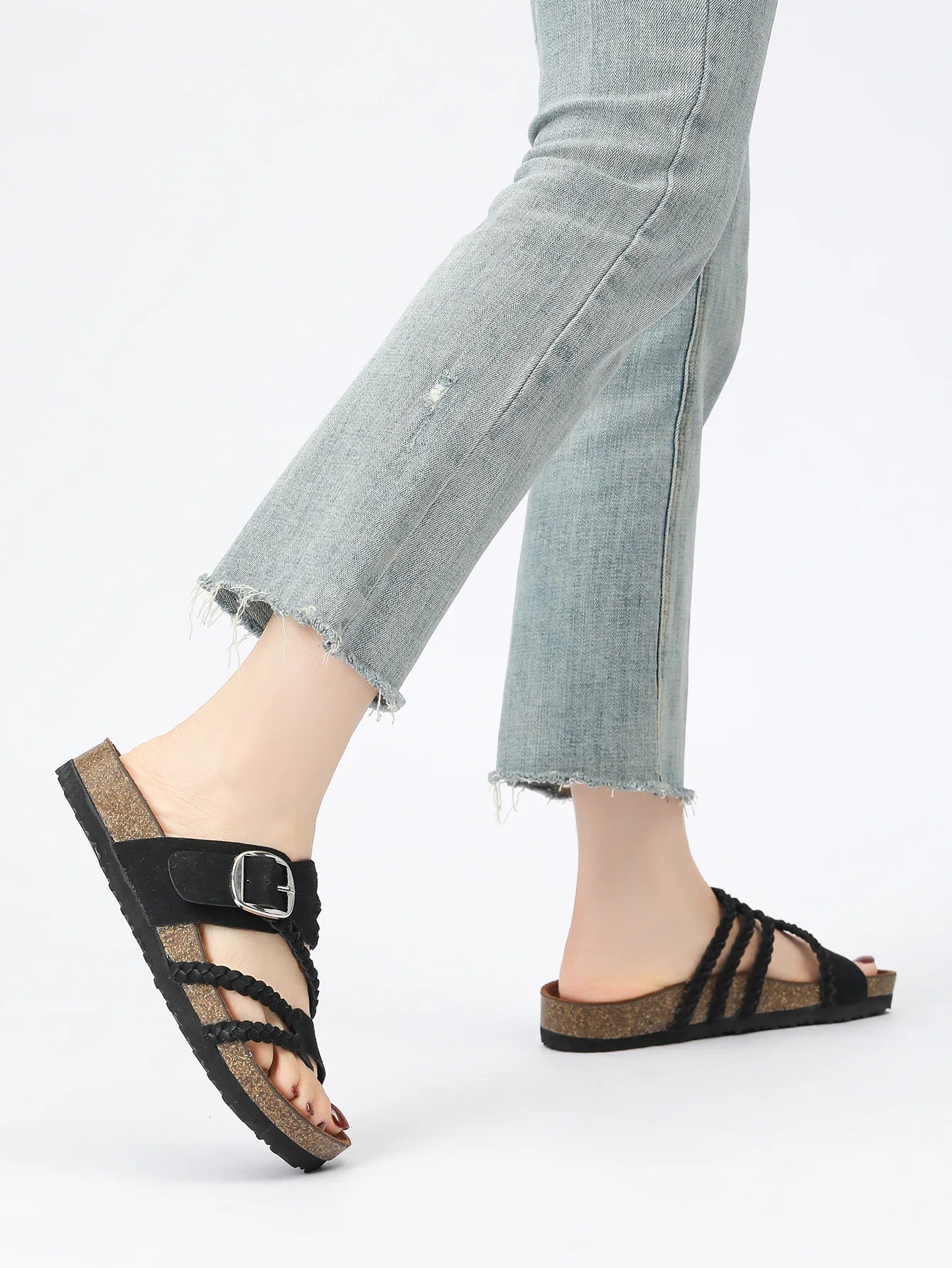 Women's Stylish Beach Flip-Flops Sandals with Faux Leather Insoles Adjustable Buckle Easy to Wear Comfortable for Summer