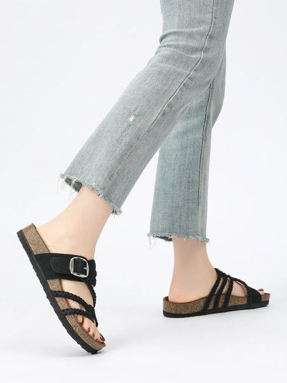 Women's Stylish Beach Flip-Flops Sandals with Faux Leather Insoles Adjustable Buckle Easy to Wear Comfortable for Summer