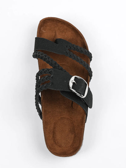 Women's Stylish Beach Flip-Flops Sandals with Faux Leather Insoles Adjustable Buckle Easy to Wear Comfortable for Summer