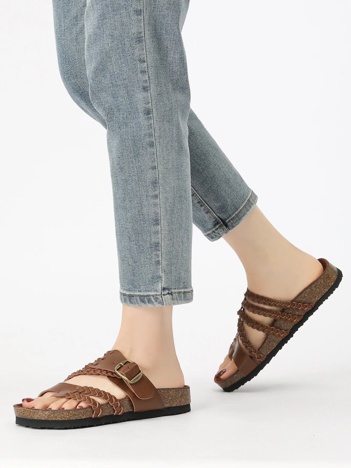 Women's Stylish Beach Flip-Flops Sandals with Faux Leather Insoles Adjustable Buckle Easy to Wear Comfortable for Summer