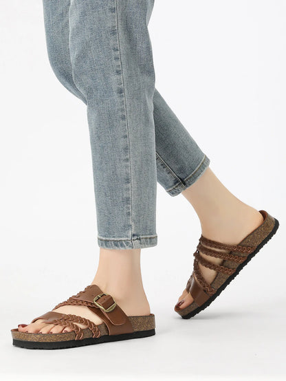 Women's Stylish Beach Flip-Flops Sandals with Faux Leather Insoles Adjustable Buckle Easy to Wear Comfortable for Summer