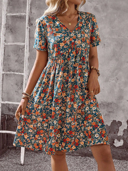 2026 Summer Bohemian A-line Dress Daily Vestidos Lady Women's Casual Dresses Personality Retro V-link Floral Print Short Sleeves