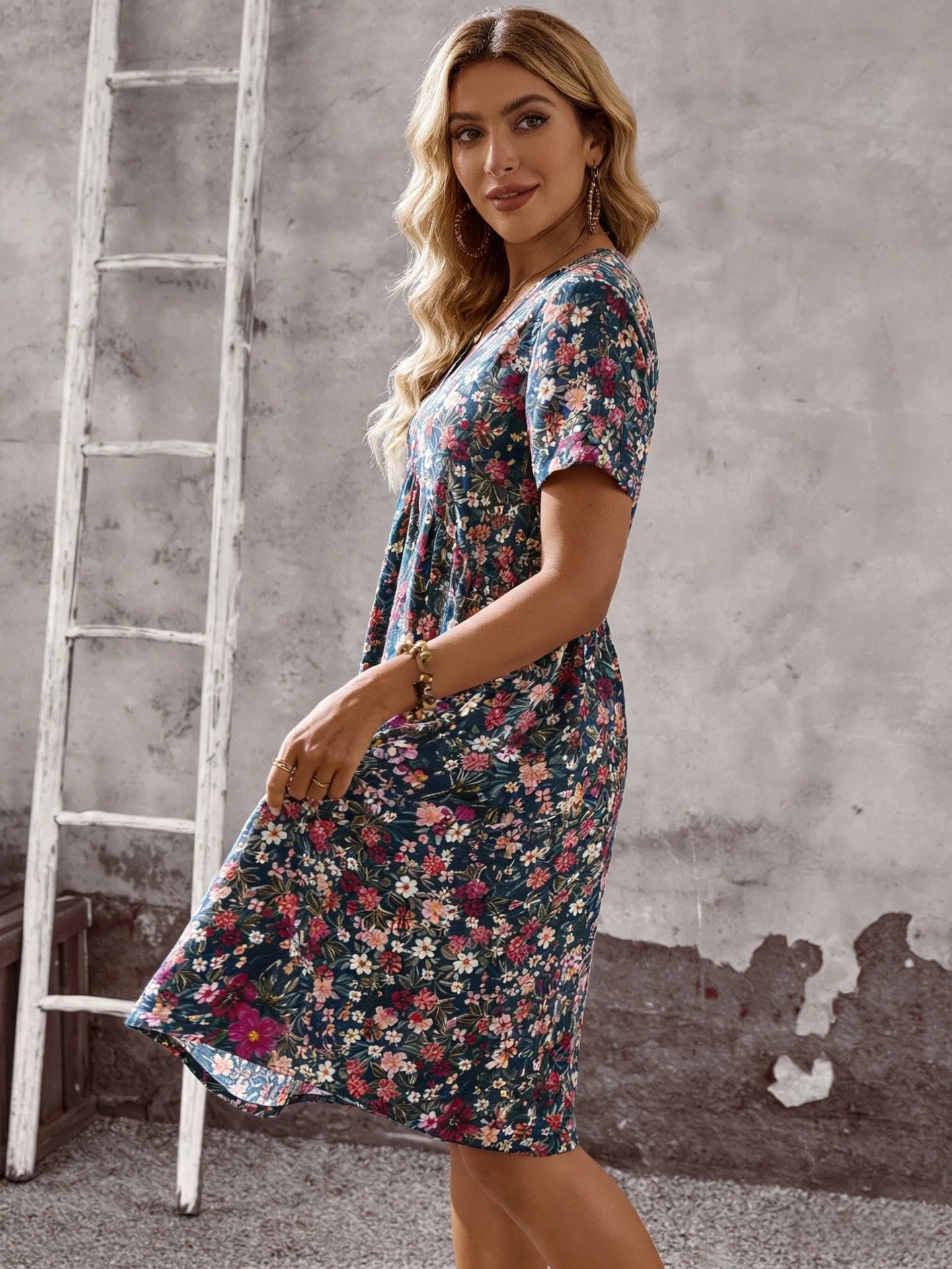 2026 Summer Bohemian A-line Dress Daily Vestidos Lady Women's Casual Dresses Personality Retro V-link Floral Print Short Sleeves