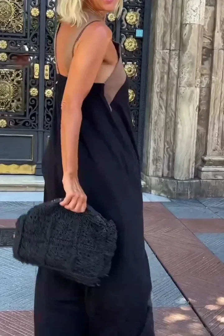Women's Cross Halter Neck Sleeveless Stitching Dress Summer Casual Loose Beach Off Shoulder Holiday Halter Blocked Long Dress